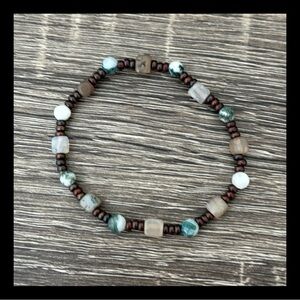 Moss Agate Dragon Vein Agate bronze bead stretchy bracelet earthy whimsigoth